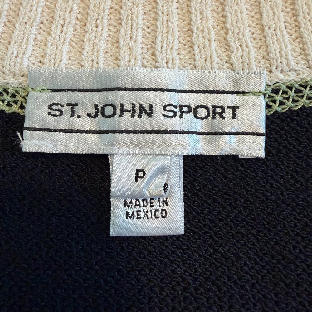 ST. JOHN Sport Wool Cardigan Sweater Black Cream Button Front Small - Picture 11 of 12